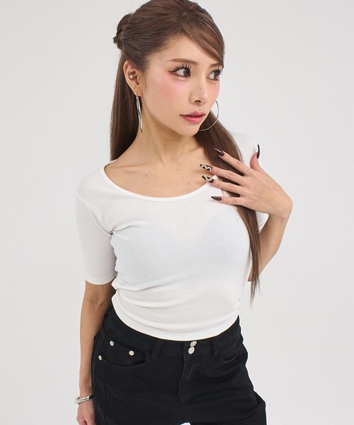 ANAP(アナップ)の「バックシフォンリボン リブTシャツ トップス(Tシャツ/カットソー・レディース・オフホワイト/ブルー/ブラック/オレンジ・F)」の5枚目の写真