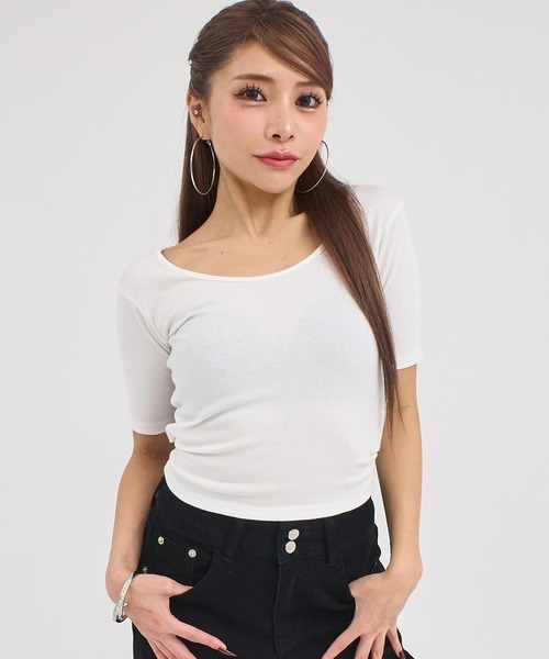 ANAP(アナップ)の「バックシフォンリボン リブTシャツ トップス(Tシャツ/カットソー・レディース・オフホワイト/ブルー/ブラック/オレンジ・F)」の6枚目の写真
