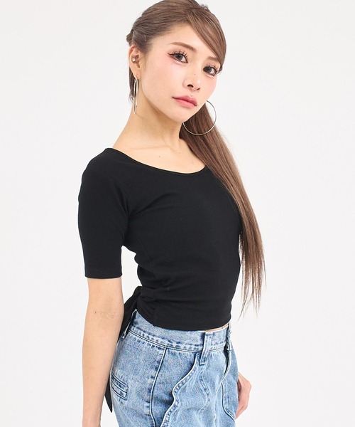 ANAP(アナップ)の「バックシフォンリボン リブTシャツ トップス(Tシャツ/カットソー・レディース・オフホワイト/ブルー/ブラック/オレンジ・F)」の9枚目の写真