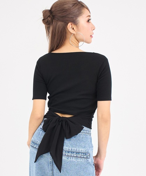 ANAP(アナップ)の「バックシフォンリボン リブTシャツ トップス(Tシャツ/カットソー・レディース・オフホワイト/ブルー/ブラック/オレンジ・F)」の10枚目の写真