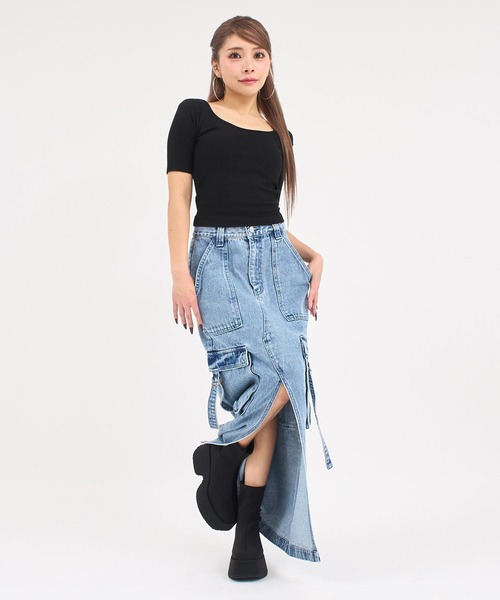 ANAP(アナップ)の「バックシフォンリボン リブTシャツ トップス(Tシャツ/カットソー・レディース・オフホワイト/ブルー/ブラック/オレンジ・F)」の12枚目の写真
