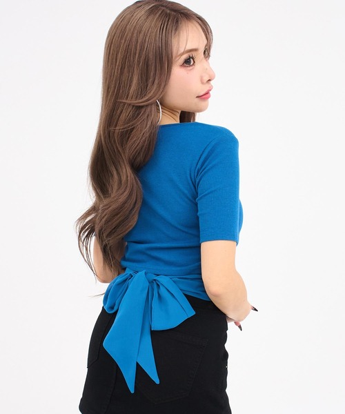 ANAP(アナップ)の「バックシフォンリボン リブTシャツ トップス(Tシャツ/カットソー・レディース・オフホワイト/ブルー/ブラック/オレンジ・F)」の13枚目の写真
