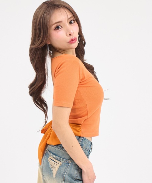 ANAP(アナップ)の「バックシフォンリボン リブTシャツ トップス(Tシャツ/カットソー・レディース・オフホワイト/ブルー/ブラック/オレンジ・F)」の19枚目の写真