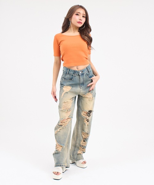 ANAP(アナップ)の「バックシフォンリボン リブTシャツ トップス(Tシャツ/カットソー・レディース・オフホワイト/ブルー/ブラック/オレンジ・F)」の21枚目の写真