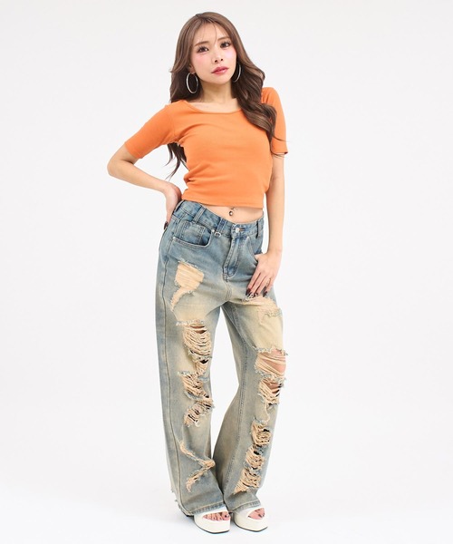 ANAP(アナップ)の「バックシフォンリボン リブTシャツ トップス(Tシャツ/カットソー・レディース・オフホワイト/ブルー/ブラック/オレンジ・F)」の22枚目の写真