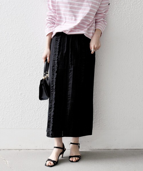 SHIPS any（シップス エニィ）の「SHIPS any:〈手洗い可能〉リネンミックス Iライン フリル イージー スカート（スカート・レディース・ブラウン/オフホワイト/ブラック・ONE SIZE）」の7枚目の写真