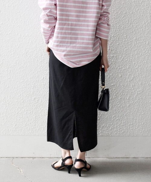 SHIPS any（シップス エニィ）の「SHIPS any:〈手洗い可能〉リネンミックス Iライン フリル イージー スカート（スカート・レディース・ブラウン/オフホワイト/ブラック・ONE SIZE）」の9枚目の写真