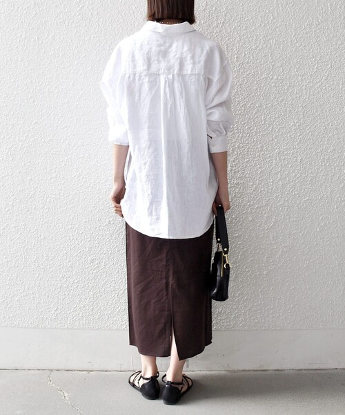 SHIPS any（シップス エニィ）の「SHIPS any:〈手洗い可能〉リネンミックス Iライン フリル イージー スカート（スカート・レディース・ブラウン/オフホワイト/ブラック・ONE SIZE）」の12枚目の写真