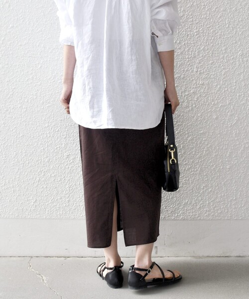 SHIPS any（シップス エニィ）の「SHIPS any:〈手洗い可能〉リネンミックス Iライン フリル イージー スカート（スカート・レディース・ブラウン/オフホワイト/ブラック・ONE SIZE）」の15枚目の写真