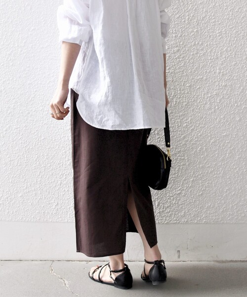 SHIPS any（シップス エニィ）の「SHIPS any:〈手洗い可能〉リネンミックス Iライン フリル イージー スカート（スカート・レディース・ブラウン/オフホワイト/ブラック・ONE SIZE）」の16枚目の写真
