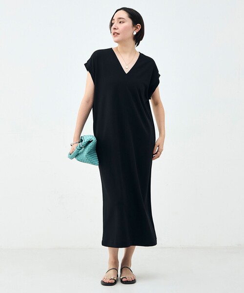 Rie Miller(リエミラー)の「ウォッシャブル袖口リブマキシ丈ワンピースジョーゼットダンボール(ワンピース・レディース・ブラック/オフホワイト・38)」の15枚目の写真