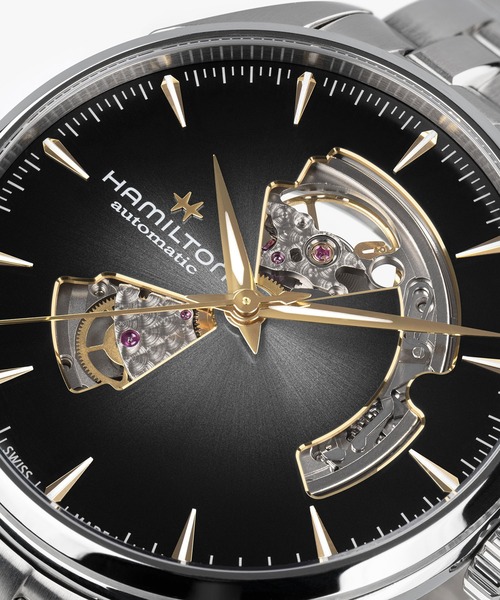 HAMILTON（ハミルトン）の「HAMILTON [ハミルトン] 腕時計 Jazzmaster （ジャズマスター） Open Heart オート 自動巻き 42MM ブラック×シルバー（アナログ腕時計・メンズ・グレー・FREE）」の6枚目の写真