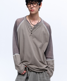 RSSC（アールエスエスシー）の「STITCHED KNIT ARM HENLEY NECK LONG SLEEVE - GRAY（Tシャツ/カットソー）」