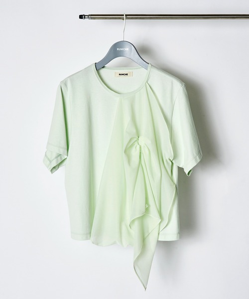 RUMCHE(ラムシェ)の「Tuck Chief Cutsew Tops / タックチーフカットソートップス(Tシャツ/カットソー・レディース・ホワイト/ブラック/ミント・FREE)」の3枚目の写真