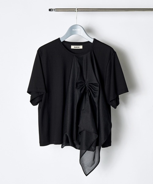 RUMCHE(ラムシェ)の「Tuck Chief Cutsew Tops / タックチーフカットソートップス(Tシャツ/カットソー・レディース・ホワイト/ブラック/ミント・FREE)」の2枚目の写真