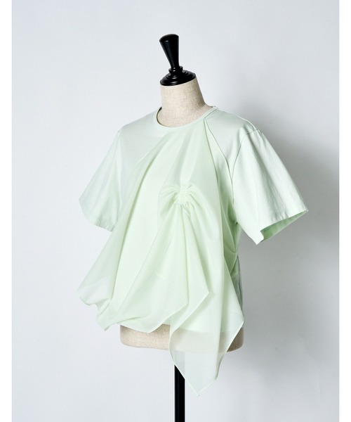 RUMCHE(ラムシェ)の「Tuck Chief Cutsew Tops / タックチーフカットソートップス(Tシャツ/カットソー・レディース・ホワイト/ブラック/ミント・FREE)」の12枚目の写真