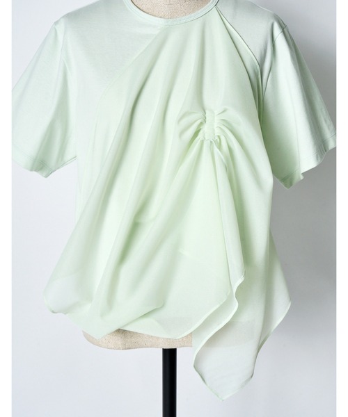 RUMCHE(ラムシェ)の「Tuck Chief Cutsew Tops / タックチーフカットソートップス(Tシャツ/カットソー・レディース・ホワイト/ブラック/ミント・FREE)」の9枚目の写真