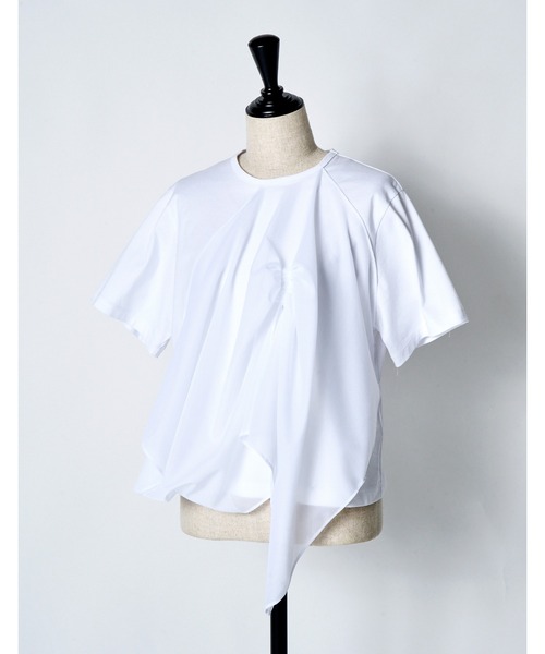 RUMCHE(ラムシェ)の「Tuck Chief Cutsew Tops / タックチーフカットソートップス(Tシャツ/カットソー・レディース・ホワイト/ブラック/ミント・FREE)」の4枚目の写真