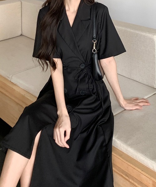&soiree(アンドソワレ)の「トレンチ風ミドル丈半袖ワンピース(ワンピース・レディース・ブラック/ベージュ・X-LARGE/LARGE/MEDIUM)」の7枚目の写真