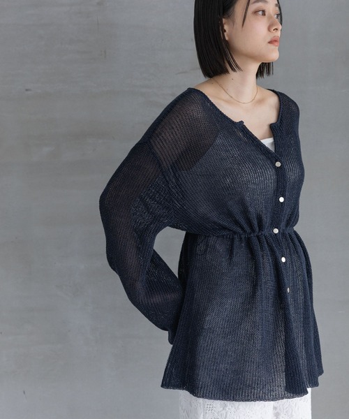 A part by（アパートバイ）の「リネンコンドロストカーディガン（カーディガン/ボレロ・レディース・ネイビー/アイボリー/グレー系その他2・FREE）」の3枚目の写真