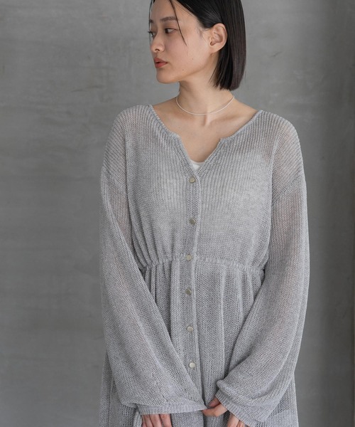A part by（アパートバイ）の「リネンコンドロストカーディガン（カーディガン/ボレロ・レディース・ネイビー/アイボリー/グレー系その他2・FREE）」の10枚目の写真
