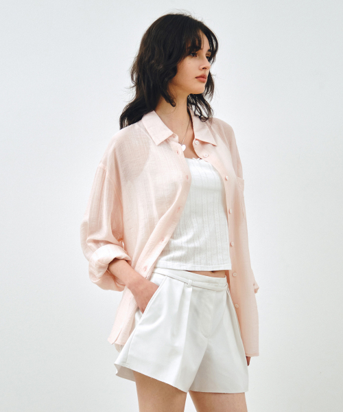 MONGDOL(モンドル)の「テンセルシースルールーズフィットシャツライトピンクMDSH019LPINK(シャツ/ブラウス・レディース・その他・F)」の2枚目の写真