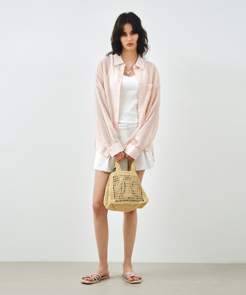 MONGDOL(モンドル)の「テンセルシースルールーズフィットシャツライトピンクMDSH019LPINK(シャツ/ブラウス・レディース・その他・F)」の4枚目の写真