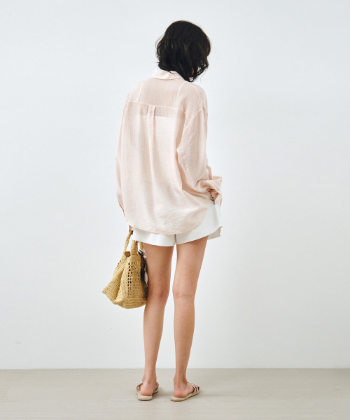 MONGDOL(モンドル)の「テンセルシースルールーズフィットシャツライトピンクMDSH019LPINK(シャツ/ブラウス・レディース・その他・F)」の5枚目の写真