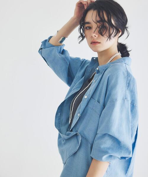 NAVYNAVY(ネイビーネイビー)の「【365ユーティリティ】マルチWAYシアーデニムシャツ(シャツ/ブラウス・レディース・ネイビー/ブルー・FREE)」の5枚目の写真