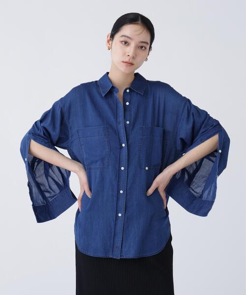 NAVYNAVY(ネイビーネイビー)の「【365ユーティリティ】マルチWAYシアーデニムシャツ(シャツ/ブラウス・レディース・ネイビー/ブルー・FREE)」の14枚目の写真