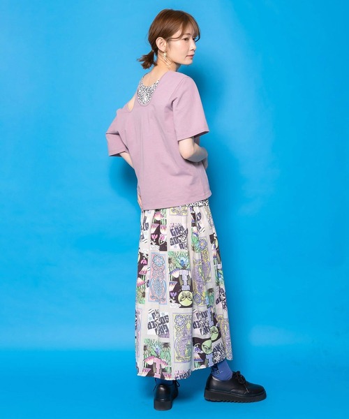 ScoLar（スカラー）の「ScoLar(スカラー) 蝶々とキノコのコラージュ柄スカート（スカート・レディース・アイボリー/パープル・MEDIUM）」の19枚目の写真