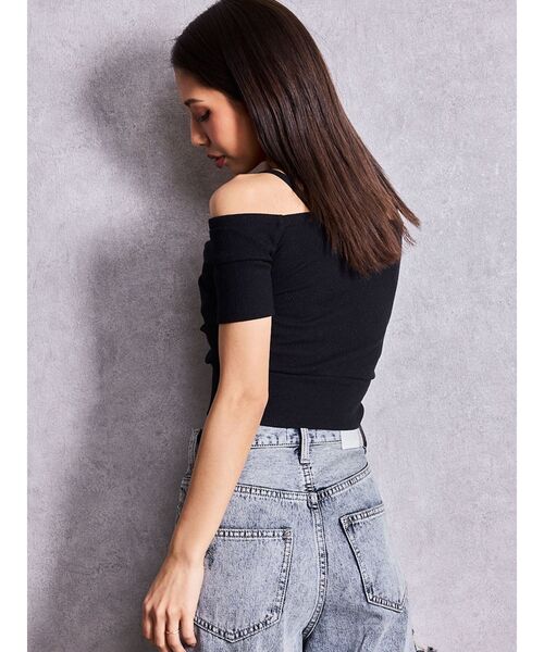 GYDA(ジェイダ)の「ラメテレコハーフスリーブカシュクールオフショルショートトップス(Tシャツ/カットソー・レディース・オフホワイト/グレー/ブラック・FREE)」の20枚目の写真