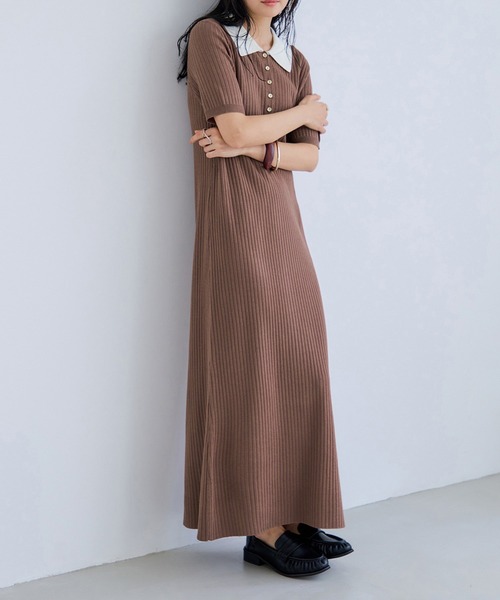 VIS（ビス）の「ポロ襟ニットワンピース（ワンピース・レディース・チャコールグレー/ネイビー/ブラウン・FREE）」の3枚目の写真