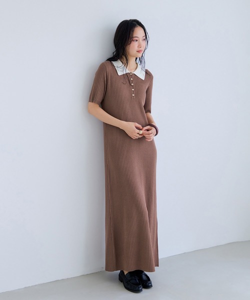 VIS（ビス）の「ポロ襟ニットワンピース（ワンピース・レディース・チャコールグレー/ネイビー/ブラウン・FREE）」の14枚目の写真