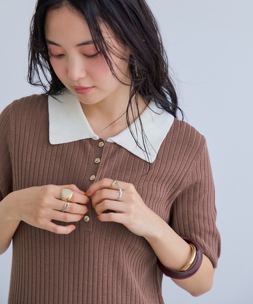 VIS（ビス）の「ポロ襟ニットワンピース（ワンピース・レディース・チャコールグレー/ネイビー/ブラウン・FREE）」の7枚目の写真