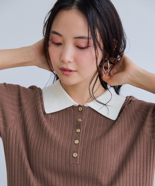 VIS（ビス）の「ポロ襟ニットワンピース（ワンピース・レディース・チャコールグレー/ネイビー/ブラウン・FREE）」の20枚目の写真