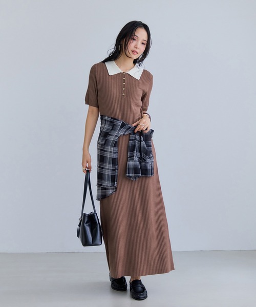 VIS（ビス）の「ポロ襟ニットワンピース（ワンピース・レディース・チャコールグレー/ネイビー/ブラウン・FREE）」の22枚目の写真