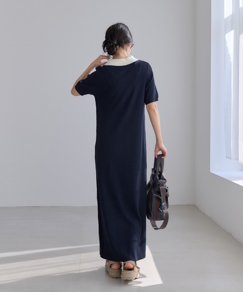 VIS（ビス）の「ポロ襟ニットワンピース（ワンピース・レディース・チャコールグレー/ネイビー/ブラウン・FREE）」の13枚目の写真