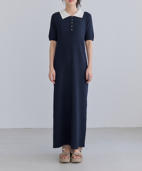 VIS（ビス）の「ポロ襟ニットワンピース（ワンピース・レディース・チャコールグレー/ネイビー/ブラウン・FREE）」の9枚目の写真