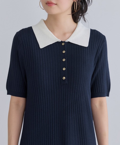 VIS（ビス）の「ポロ襟ニットワンピース（ワンピース・レディース・チャコールグレー/ネイビー/ブラウン・FREE）」の11枚目の写真