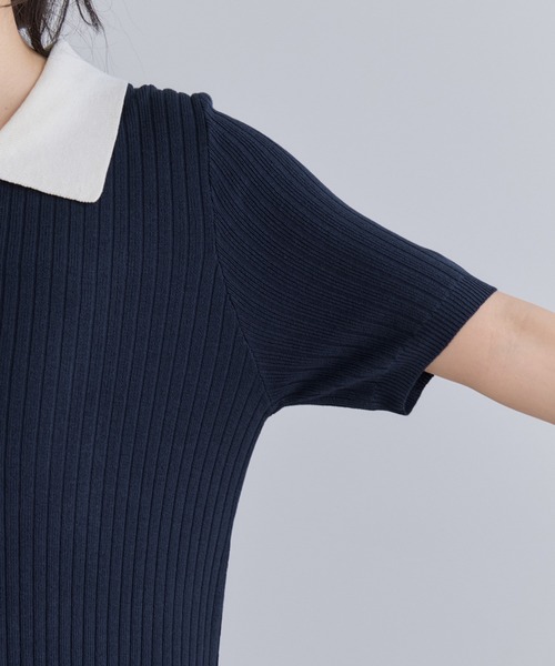 VIS（ビス）の「ポロ襟ニットワンピース（ワンピース・レディース・チャコールグレー/ネイビー/ブラウン・FREE）」の4枚目の写真