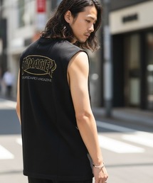 OVAL Sleeveless SHIRTS/THRASHER スラッシャー ノースリーブTシャツ 胸ワンポイント バックビッグプリント ワイドシルエット ストリート スケーターユニセックス