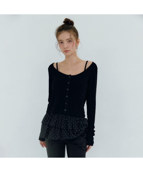 MICANE（ミケーネ）の「バネッサカーディガン・ドットティアードスカートスリーブレスセットアップ（Tシャツ/カットソー・レディース・ブラック/アイボリー/ライトグレー・SMALL/MEDIUM/LARGE/X-LARGE）」の3枚目の写真