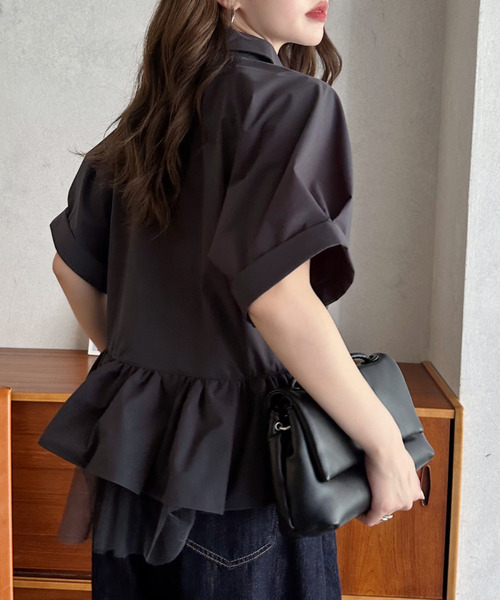 Eclat one(エクラワン)の「【Eclat one】 異素材 ペプラム シャツ ブラウス ◎(シャツ/ブラウス・レディース・チャコールグレー/ネイビー/ホワイト・FREE)」の15枚目の写真
