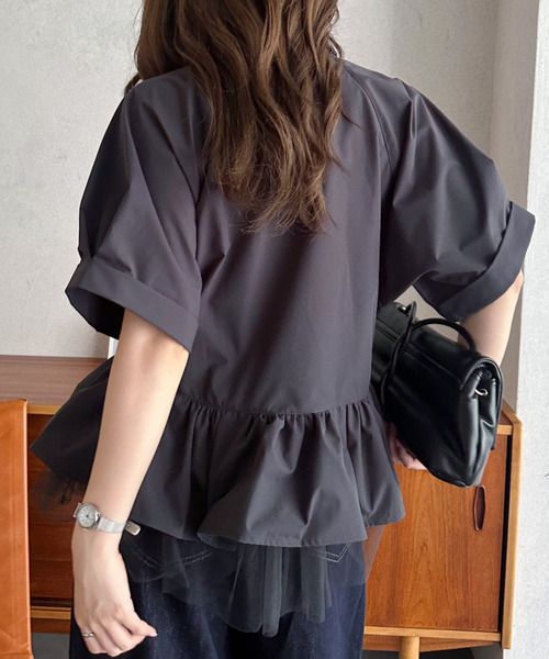 Eclat one(エクラワン)の「【Eclat one】 異素材 ペプラム シャツ ブラウス ◎(シャツ/ブラウス・レディース・チャコールグレー/ネイビー/ホワイト・FREE)」の16枚目の写真