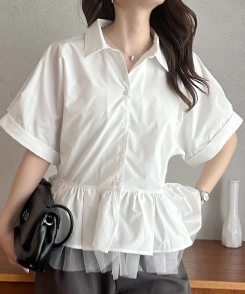 Eclat one(エクラワン)の「【Eclat one】 異素材 ペプラム シャツ ブラウス ◎(シャツ/ブラウス・レディース・チャコールグレー/ネイビー/ホワイト・FREE)」の22枚目の写真