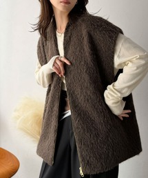 【Classical Evon】高級感に惚れる。毛足感が作る大人の最旬アイテム。フェイクウールシャギージップアップベスト(オーバーサイズ)