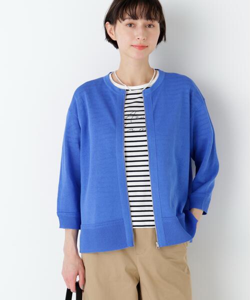 human woman(ヒューマンウーマン)の「◆【名品/ウォッシャブル/4カラー展開】ハイゲージギマ ジップアップクルーカーディガン(カーディガン/ボレロ・レディース・ブラウン系その他/ホワイト系その他/レッド/ブルー・MEDIUM)」の6枚目の写真