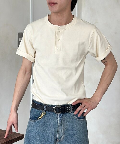 CPCM(シーピーシーエム)の「スパンリブヘンリーT(Tシャツ/カットソー・メンズ・カーキ/ブラック/ホワイト・MEDIUM/LARGE)」の8枚目の写真