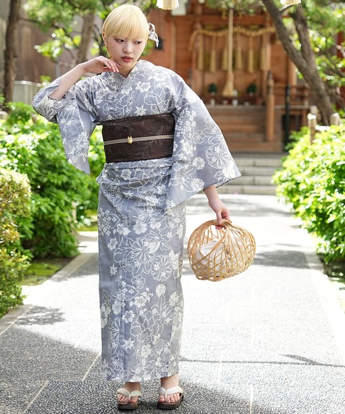浴衣 単品 utatane 上品グレーの古典花（浴衣）｜utatane（ウタタネ